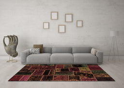 Machine Washable Patchwork Brown Transitional Rug in a Living Room,, wshabs2064brn