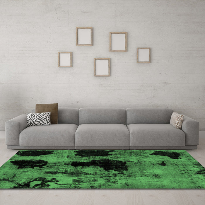 Machine Washable Abstract Emerald Green Modern Area Rugs in a Living Room,, wshabs2065emgrn