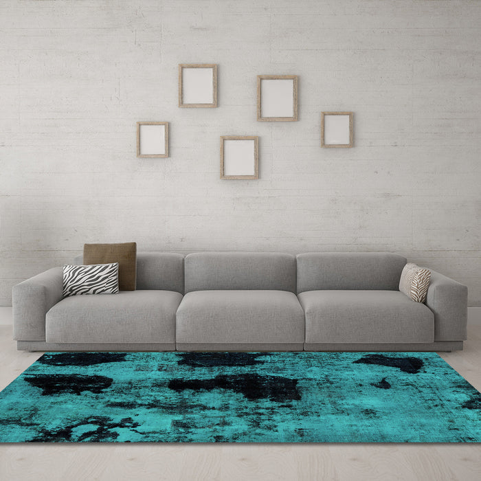 Machine Washable Abstract Turquoise Modern Area Rugs in a Living Room,, wshabs2065turq