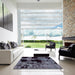 Square Abstract Black Modern Rug in a Living Room, abs2065