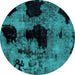 Round Abstract Turquoise Modern Rug, abs2065turq