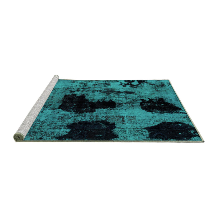 Sideview of Machine Washable Abstract Turquoise Modern Area Rugs, wshabs2065turq