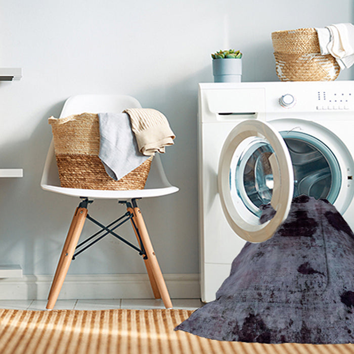 Machine Washable Abstract Black Rug in a Washing Machine, wshabs2065