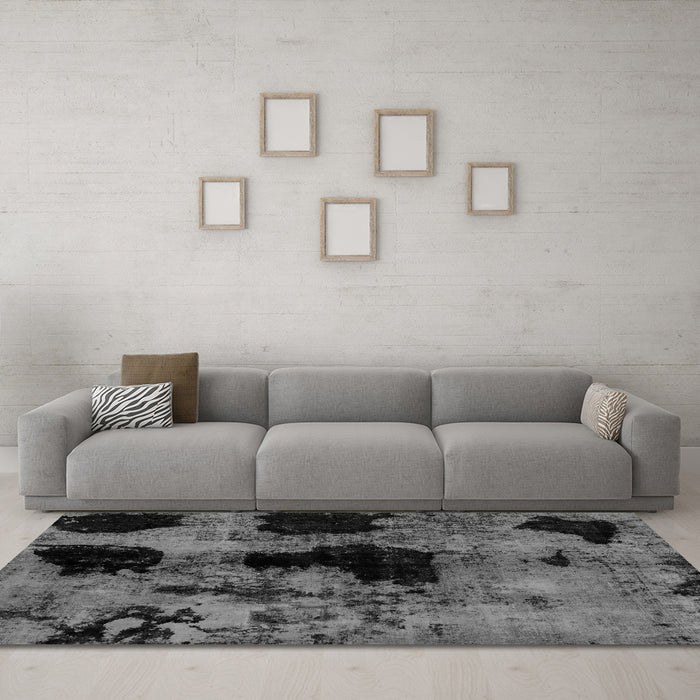 Machine Washable Abstract Gray Modern Rug in a Living Room,, wshabs2065gry