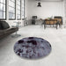 Round Machine Washable Abstract Black Rug in a Office, wshabs2065