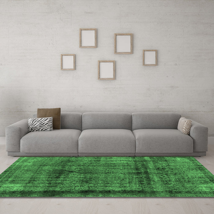 Machine Washable Abstract Emerald Green Modern Area Rugs in a Living Room,, wshabs2066emgrn