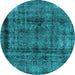 Round Abstract Light Blue Modern Rug, abs2066lblu