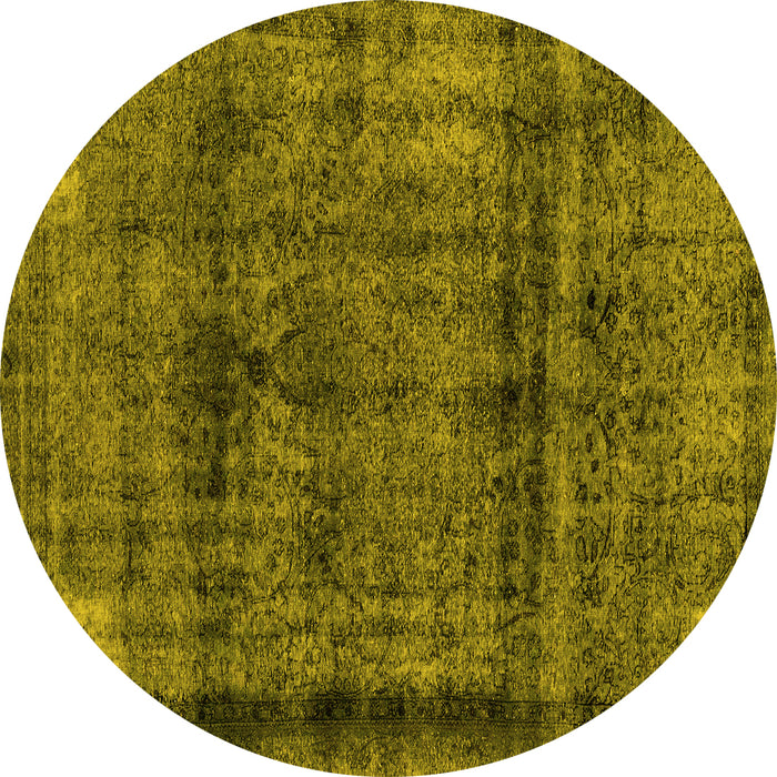 Round Abstract Yellow Modern Rug, abs2066yw