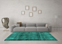 Machine Washable Abstract Turquoise Modern Rug, wshabs2066turq