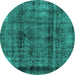 Round Abstract Turquoise Modern Rug, abs2066turq