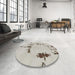 Round Machine Washable Abstract Pale Silver Gray Rug in a Office, wshabs2067