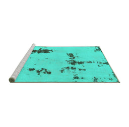 Sideview of Machine Washable Abstract Turquoise Modern Area Rugs, wshabs2067turq