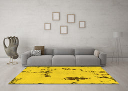 Machine Washable Abstract Yellow Modern Rug in a Living Room, wshabs2067yw
