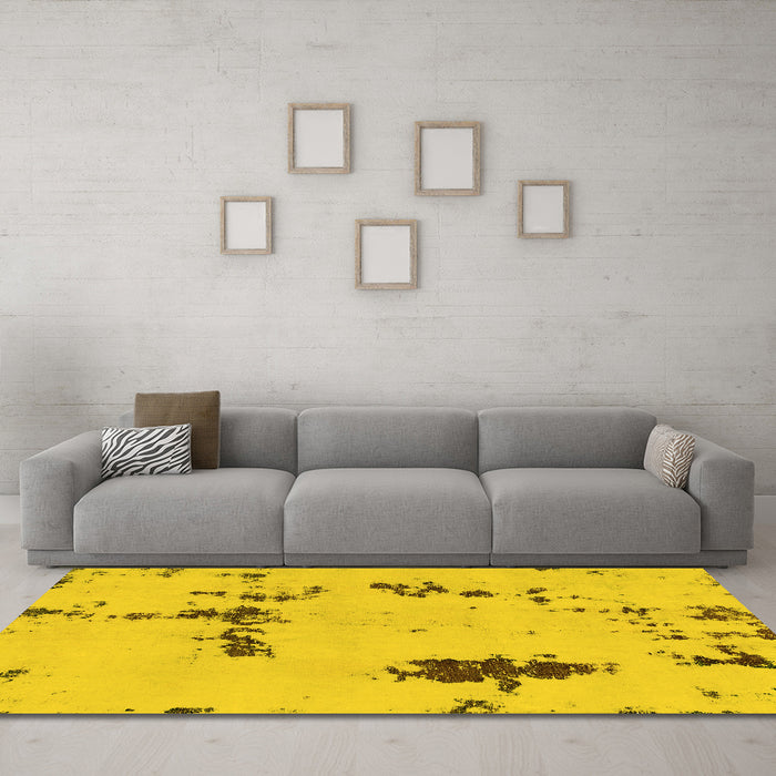 Machine Washable Abstract Yellow Modern Rug in a Living Room, wshabs2067yw