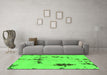 Machine Washable Abstract Green Modern Area Rugs in a Living Room,, wshabs2067grn