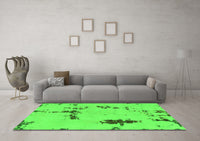 Machine Washable Abstract Green Modern Rug, wshabs2067grn