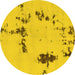 Round Abstract Yellow Modern Rug, abs2067yw