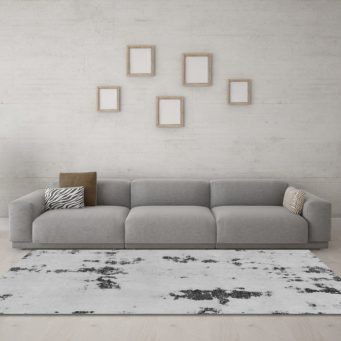 Machine Washable Abstract Gray Modern Rug in a Living Room,, wshabs2067gry