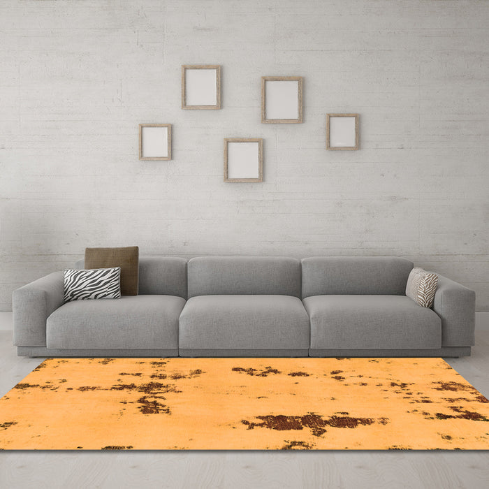 Machine Washable Abstract Orange Modern Area Rugs in a Living Room, wshabs2067org