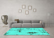 Machine Washable Abstract Turquoise Modern Area Rugs in a Living Room,, wshabs2067turq