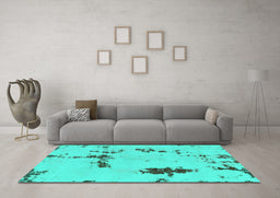 Machine Washable Abstract Turquoise Modern Area Rugs in a Living Room,, wshabs2067turq