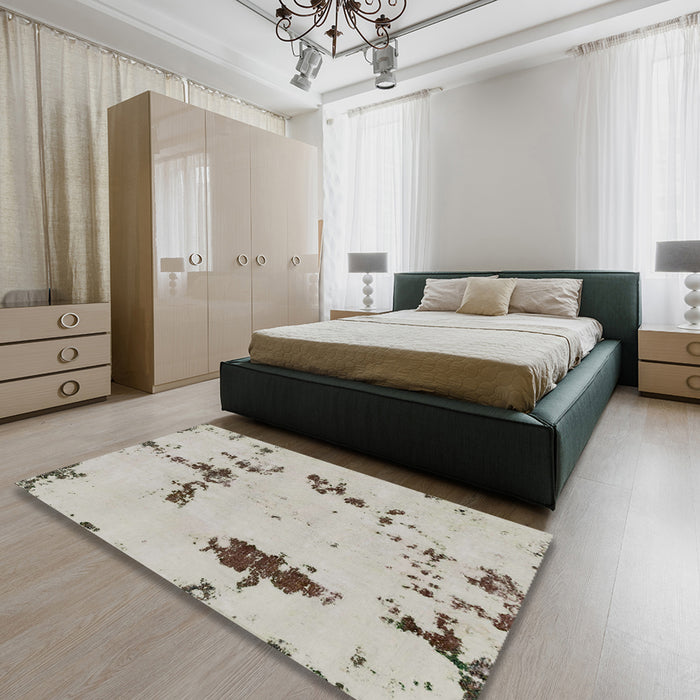 Abstract Pale Silver Gray Modern Rug in a Bedroom, abs2067