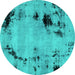 Round Abstract Turquoise Modern Rug, abs2068turq