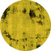 Round Machine Washable Abstract Yellow Modern Rug, wshabs2068yw