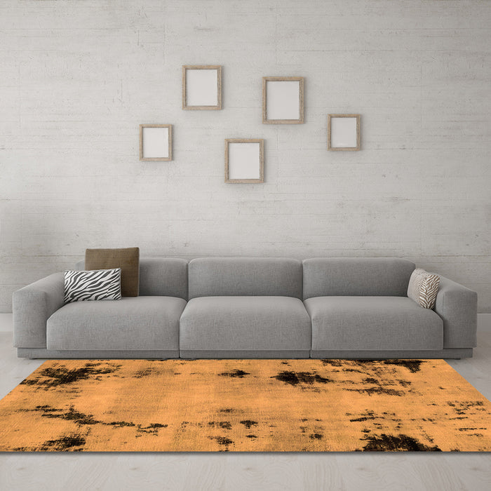 Machine Washable Abstract Orange Modern Area Rugs in a Living Room, wshabs2068org