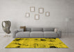 Machine Washable Abstract Yellow Modern Rug in a Living Room, wshabs2068yw