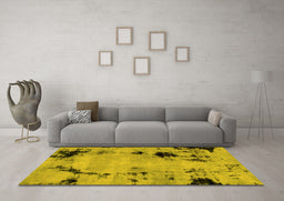 Machine Washable Abstract Yellow Modern Rug in a Living Room, wshabs2068yw
