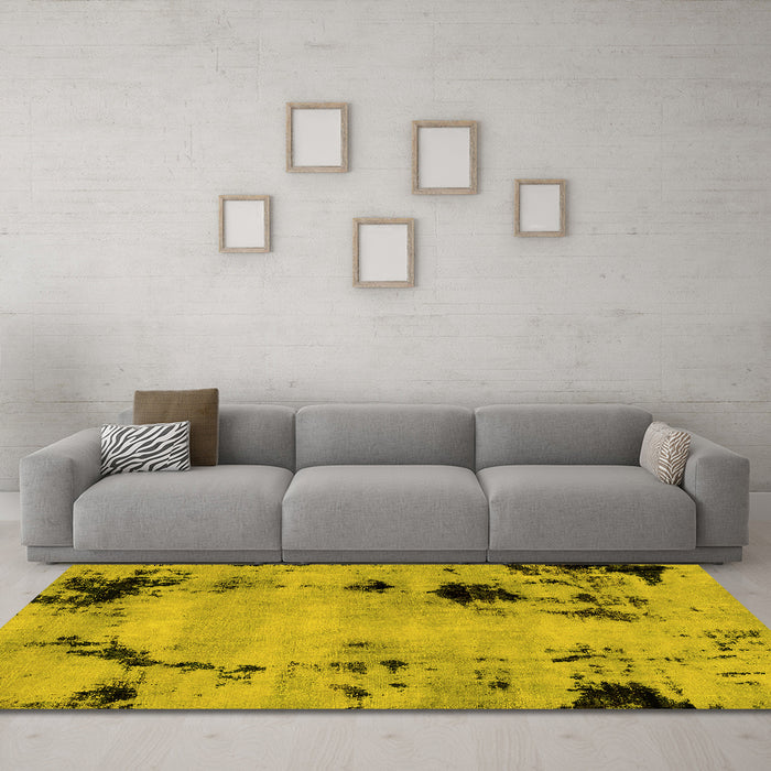 Machine Washable Abstract Yellow Modern Rug in a Living Room, wshabs2068yw