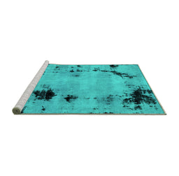 Sideview of Machine Washable Abstract Turquoise Modern Area Rugs, wshabs2068turq