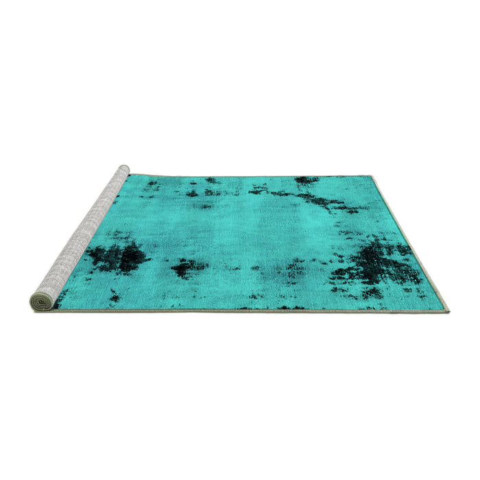 Sideview of Machine Washable Abstract Turquoise Modern Area Rugs, wshabs2068turq