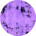 Round Machine Washable Abstract Purple Modern Area Rugs, wshabs2068pur