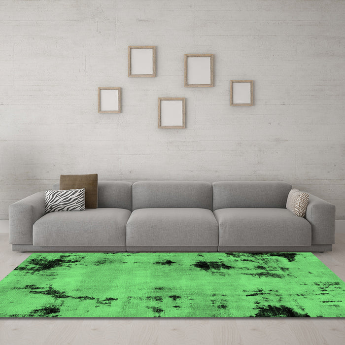 Machine Washable Abstract Emerald Green Modern Area Rugs in a Living Room,, wshabs2068emgrn