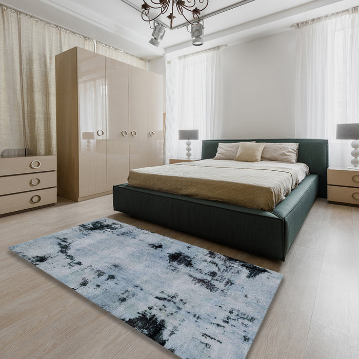 Machine Washable Abstract Blue Gray Rug in a Bedroom, wshabs2068