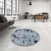 Round Machine Washable Abstract Blue Gray Rug in a Office, wshabs2068