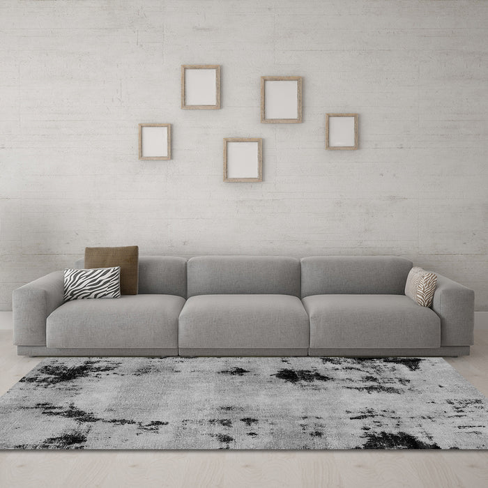 Machine Washable Abstract Gray Modern Rug in a Living Room,, wshabs2068gry