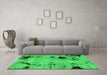 Machine Washable Abstract Green Modern Area Rugs in a Living Room,, wshabs2068grn