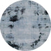 Round Machine Washable Abstract Blue Gray Rug, wshabs2068