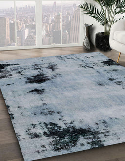 Machine Washable Abstract Blue Gray Rug in a Family Room, wshabs2068