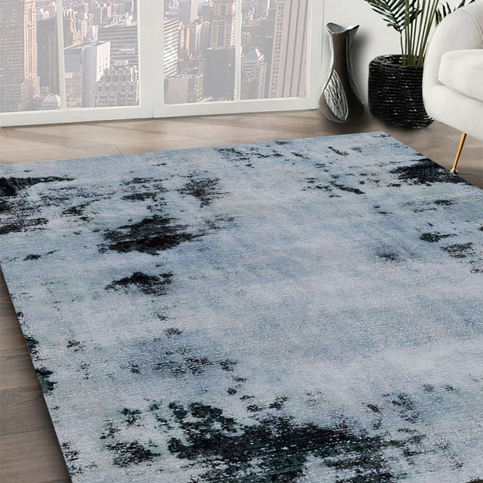 Machine Washable Abstract Blue Gray Rug in a Family Room, wshabs2068