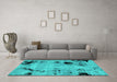 Machine Washable Abstract Turquoise Modern Area Rugs in a Living Room,, wshabs2068turq