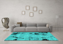 Machine Washable Abstract Turquoise Modern Area Rugs in a Living Room,, wshabs2068turq