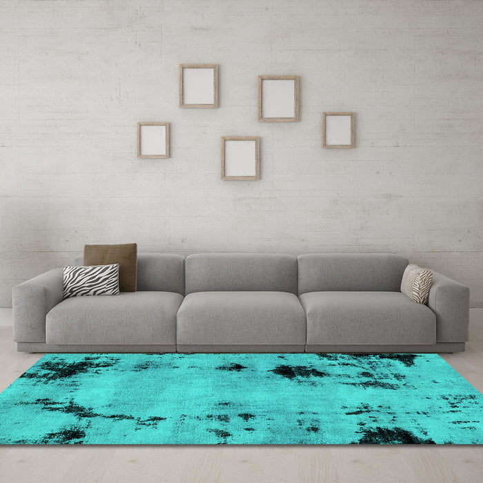 Machine Washable Abstract Turquoise Modern Area Rugs in a Living Room,, wshabs2068turq