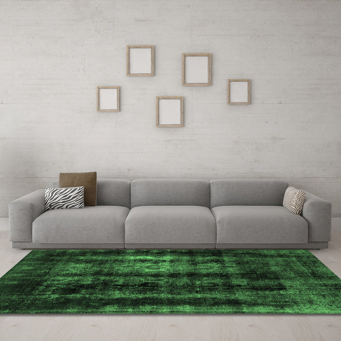 Machine Washable Abstract Emerald Green Modern Area Rugs in a Living Room,, wshabs2069emgrn