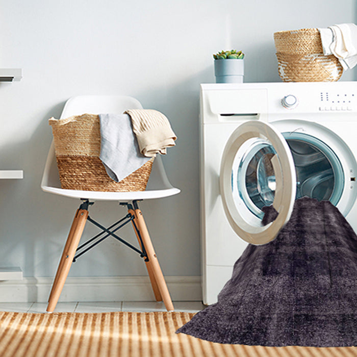 Machine Washable Abstract Charcoal Black Rug in a Washing Machine, wshabs2069