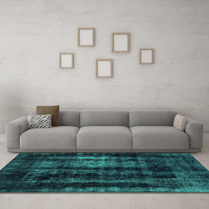 Machine Washable Abstract Turquoise Modern Area Rugs in a Living Room,, wshabs2069turq