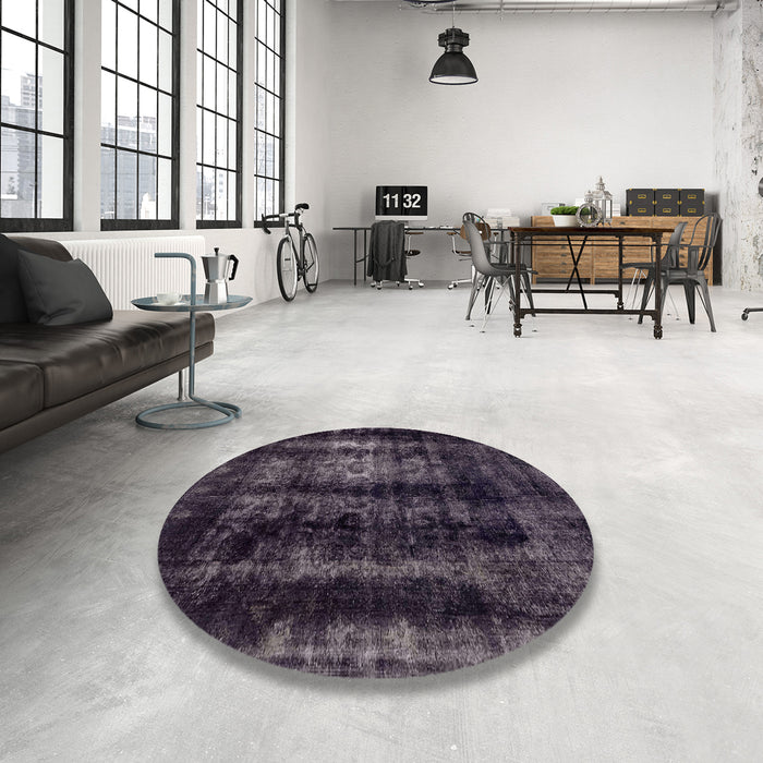 Round Abstract Charcoal Black Modern Rug in a Office, abs2069
